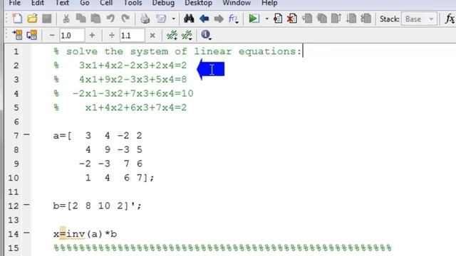 Solve a system of linear equations in MATLAB using matrix inverse method