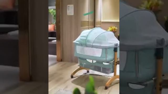 Приставная колыбель Floopsi Baby Bed (хаки) с функцией укачивания ножки массив бука