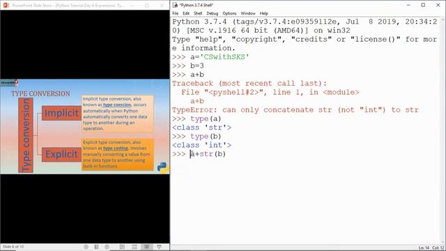 Day 4-Expressions,Type Conversion and input/Output in Python:21Days masterclass in #python