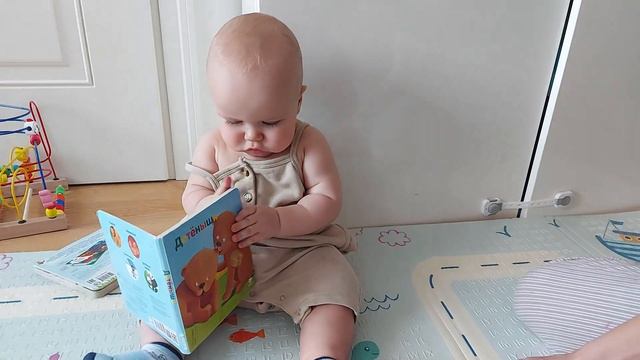 03.02.22 малыш Джим учится открывать книжку и рассматривает картинки 😋 Baby Jim is reading a book смотреть онлайн