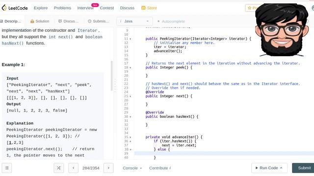 Leetcode Question 284 "Peeking Iterator" in Java