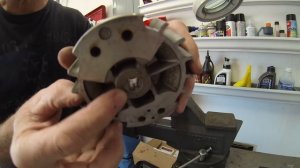 Stihl FS55 RC clutch drum, clutch, and flywheel removal.
