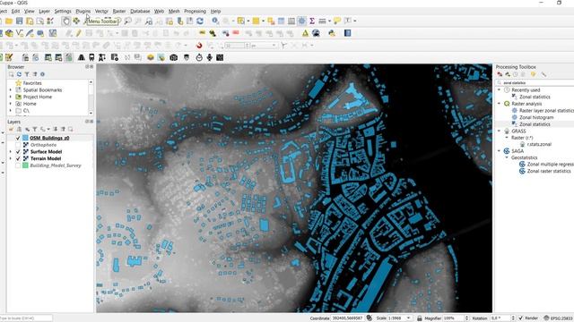 Creating 3D Building models in from OSM Data and Digital Surface Models + Visualization