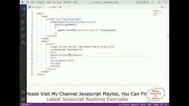 Javascript Find Max Min Value Array Button Onclick Event
