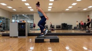 45 minute sweaty step aerobics workout class with strength intervals!