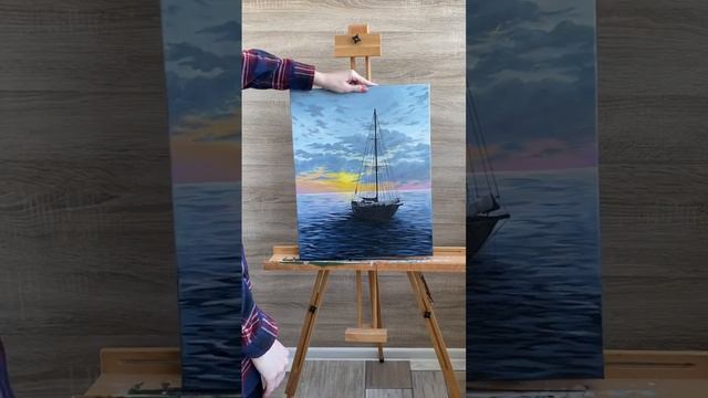 Пейзаж Акрилом #акриловаякраска #живопись #искусство #море #рисунок смотреть онлайн