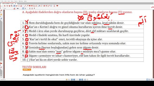 9.SINIF KURAN (İHL) 2.DÖNEM 1.YAZILI SORULARI CEVAPLARI