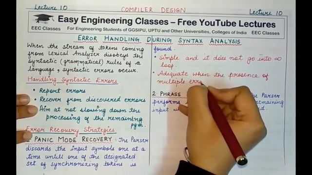 L10: Error Handling during Syntax Analysis | Parser Error Recovery Mechanisms | Compiler Design смотреть онлайн