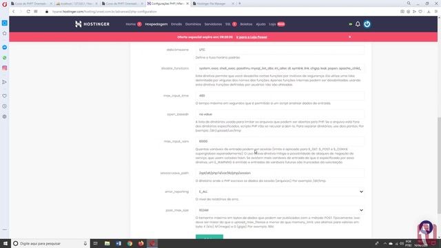 Curso de PHP7 e MVC   Aula 57   Como Alterar as Configurações do PHP na Hospedagem