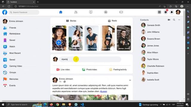 Build facebook clone in HTML and CSS Link GitHub