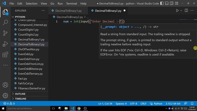 Python program to convert decimal to binary number