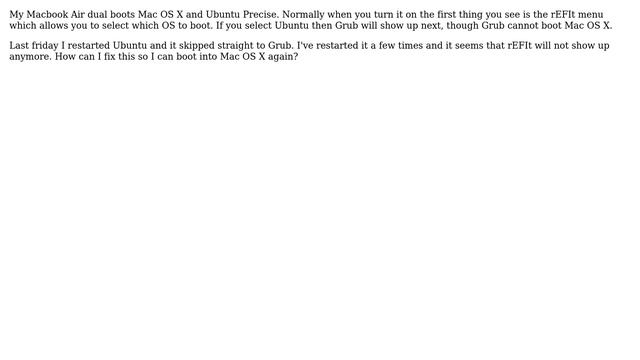Ubuntu: Restoring rEFIt on Macbook Air смотреть онлайн