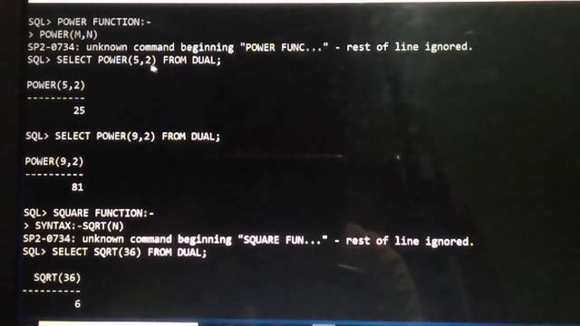 DBMS (SQL,ORACLE)MODULUS&POWER& SQUARE FUNCTIONS WITH SYNTAX IN TELUGU LANGUAGE