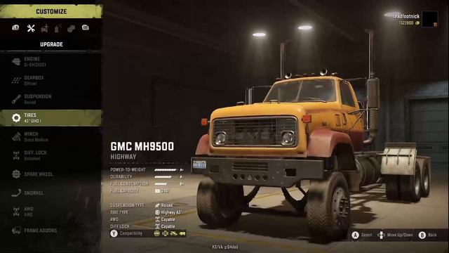 game play in snow runner in a gmc MH9500 truck and a truck and a chevy c70 truck