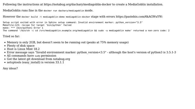 mediagoblin can't create docker container - Invalid environment marker (2 Solutions!!) смотреть онлайн