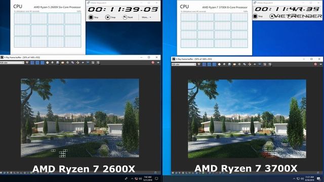 3Dsmax Vray 3.4 Render Time Exterior AMD R5 2600X vs AMD R7 3700X смотреть онлайн
