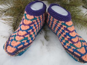 2.МК#тапочки -следочки с веерами на двух спицах без швов из остатков пряжи