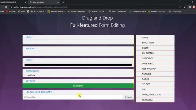 FORM BUILDER WITH DRAG AND DROP  IN JAVASCRIPT