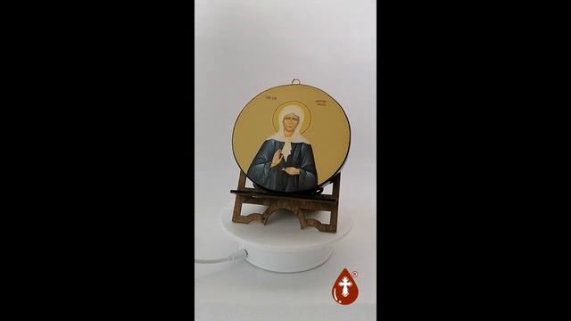 Круглая икона на дереве ручной работы "Матрона Московская"