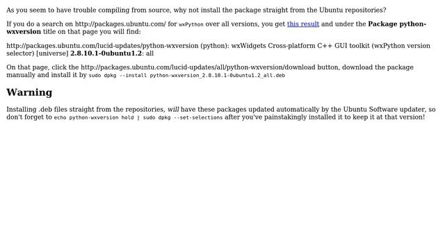 Unix & Linux: Installing older versions of python packages with apt-get (specifically wxpython)