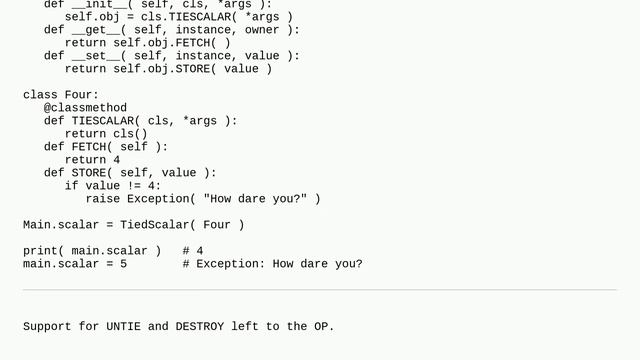 Descriptors in python for implementing perl's tie scalar operation смотреть онлайн