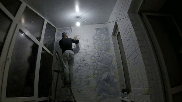 узор аэрографом через трафарет. Aerography.painting In The Interior