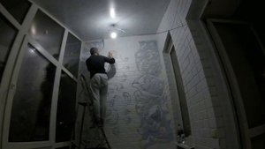 узор аэрографом через трафарет. Aerography.painting in the interior