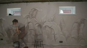 Роспись на стене "Большие листья"