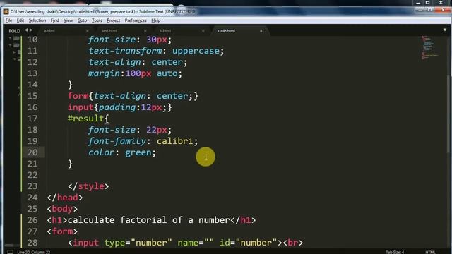 Calculate factorial of a number program using HTML and JavaScript