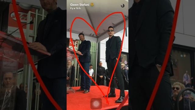 Gwen Stefani with Blake Shelton at the Adam Levines Hollywood star ceremony on snapchat !