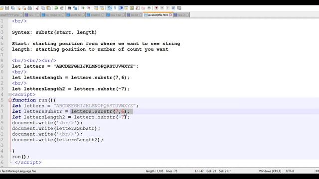 JavaScript String substr() OR Extract a Substring from a String - JavaScript Tutorial