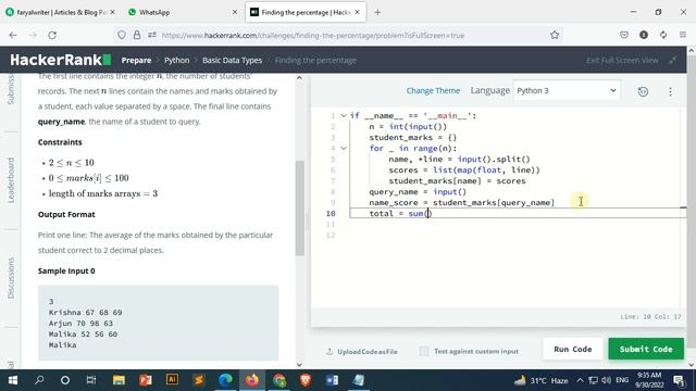 Finding the percentage in python |  HackerRank Problem | Hackerrank solution