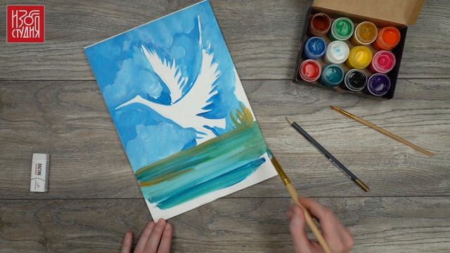 Рисуем цаплю гуашью Акваколор Изостудия смотреть онлайн