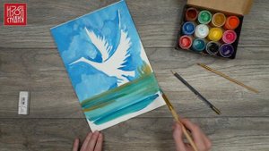 Рисуем цаплю гуашью Акваколор Изостудия