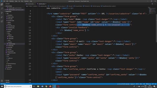 Curso de PHP7 e MVC Aula 33 Validando Dados do Formulário de Cadastro de Usuários смотреть онлайн