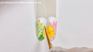 Bright tropical naildesign. Яркие тропические цветы на ногтях #nailart #naildesign #дизайнногтей