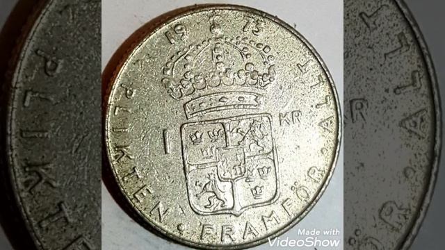 1973 Gustaf VI Adolf & One kronor,coin value and price rare .