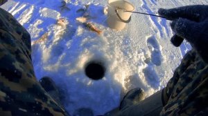 Первый лед. Зимняя рыбалка в Павлодаре. Оторвался по окуню на безмотылку.