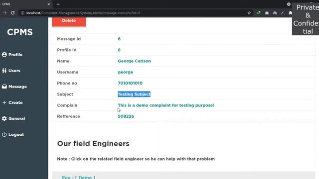 Complaint Management System Full PHP Project with Source Code