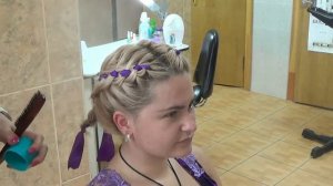 Прическа: плетение косы из 4 прядей с лентой. 4 Strand Braid