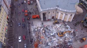 Разрушенные палатки в Москве сняли с квадрокоптера