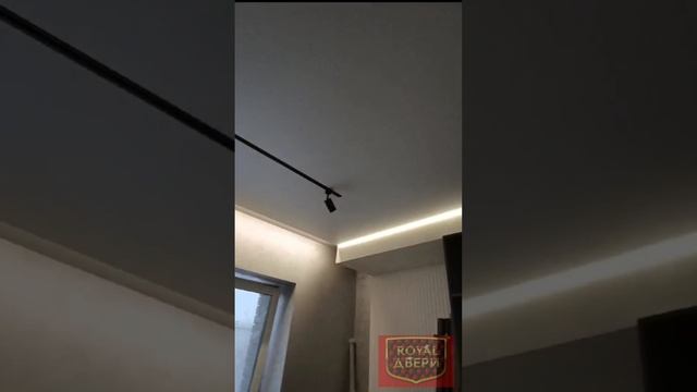 Установили натяжной потолок +потолочные светильники.Роял-двери.