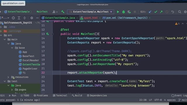 ExtentSparkReporter - send logs & test status to html report