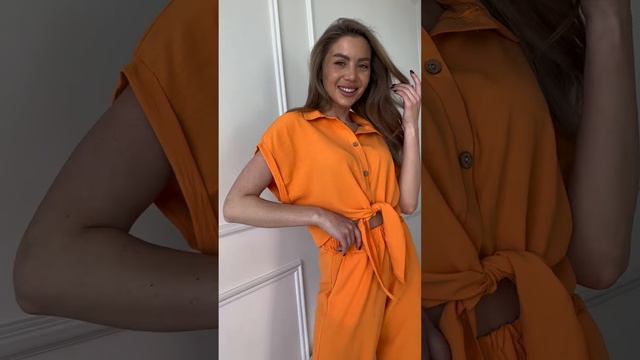 Костюм двойка рубашка с коротким рукавом+широкие штаны оранжевый