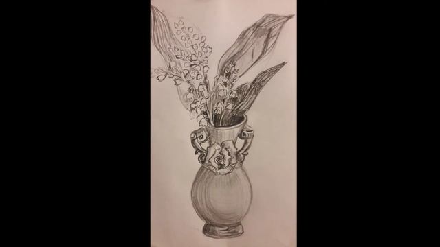 Рисуем карандашом. Ландыши в вазе. смотреть онлайн