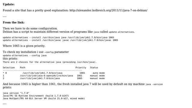 Unix & Linux: Installing openjdk-7-jdk does not update java (which is still version 1.6) смотреть онлайн