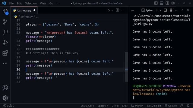 Python f-Strings - Advanced String Formatting tutorial for beginners смотреть онлайн