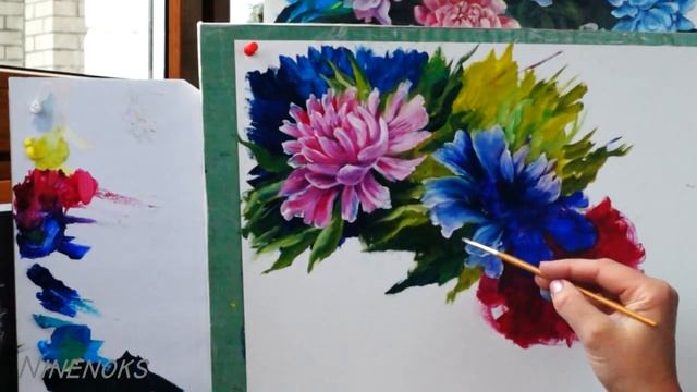 Мастер-класс по ЖИВОПИСИ маслом на бумаге или картоне. Как научиться рисовать цветы - пионы. смотреть онлайн