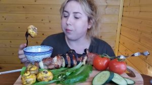 ШАШЛЫК НА ШАМПУРАХ МАНГАЛ ГРИБЫ МУКБАНГ АСМР | MEAT BARBECUE MUSHROOMS MUKBANG ASMR