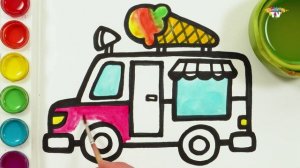 Рисование грузовика с мороженым -  раскраска для детей! Давайте рисовать
